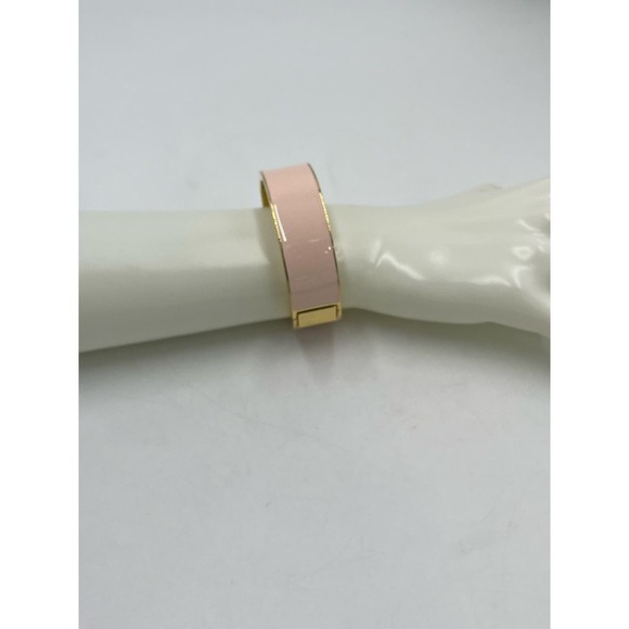 J. Crew Light Pink Wide Hinged Gold Tone Bangle Bracelet - Picture 4 of 13